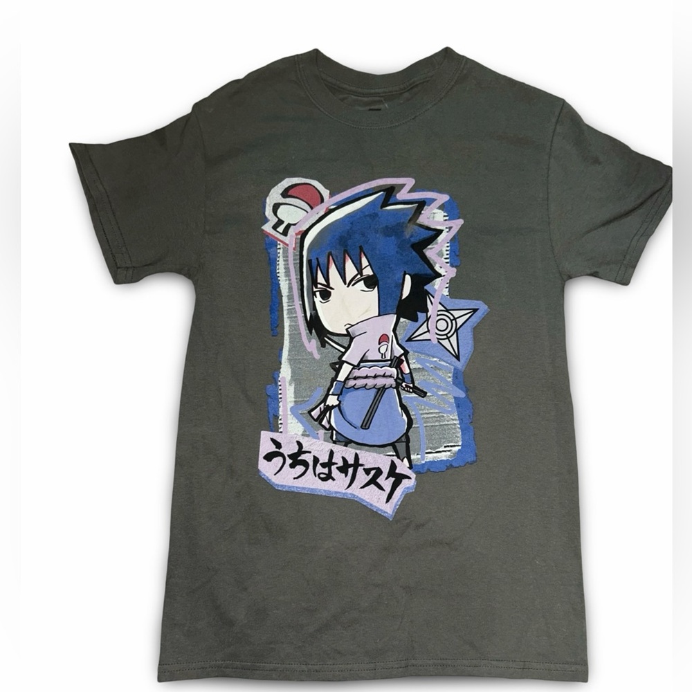 Naruto Shippuden 20th Anniversary Sasuke Uchiha T-Shirt Size S Gray Anime NWT
